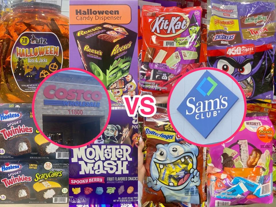 Collage of candy at Costco versus Sam's Club.
