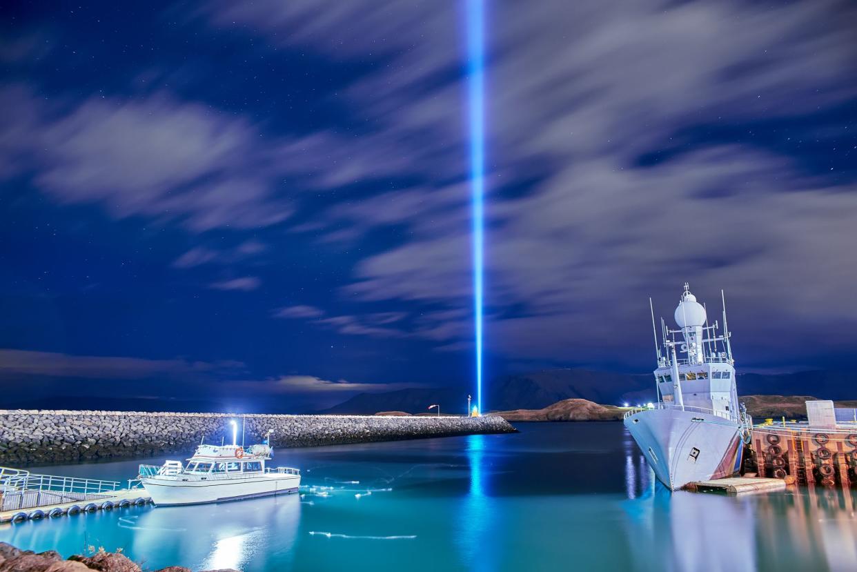 The Imagine Peace Tower on Videy island in Reykjavik