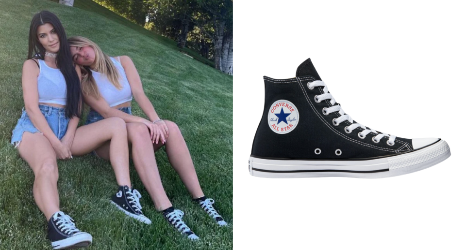 Addison Rae and Kourtney Kardashian wearing black Converse Chuck Taylor All Star sneakers (Photos via addisonraee/Instagram & Converse)