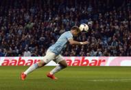 Manchester City's Pablo Zabaleta scores a goal against West Bromwich Albion during their English Premier League soccer match at the Etihad stadium in Manchester, northern England April 21, 2014. REUTERS/Nigel Roddis (BRITAIN - Tags: SPORT SOCCER) FOR EDITORIAL USE ONLY. NOT FOR SALE FOR MARKETING OR ADVERTISING CAMPAIGNS. NO USE WITH UNAUTHORIZED AUDIO, VIDEO, DATA, FIXTURE LISTS, CLUB/LEAGUE LOGOS OR "LIVE" SERVICES. ONLINE IN-MATCH USE LIMITED TO 45 IMAGES, NO VIDEO EMULATION. NO USE IN BETTING, GAMES OR SINGLE CLUB/LEAGUE/PLAYER PUBLICATIONS