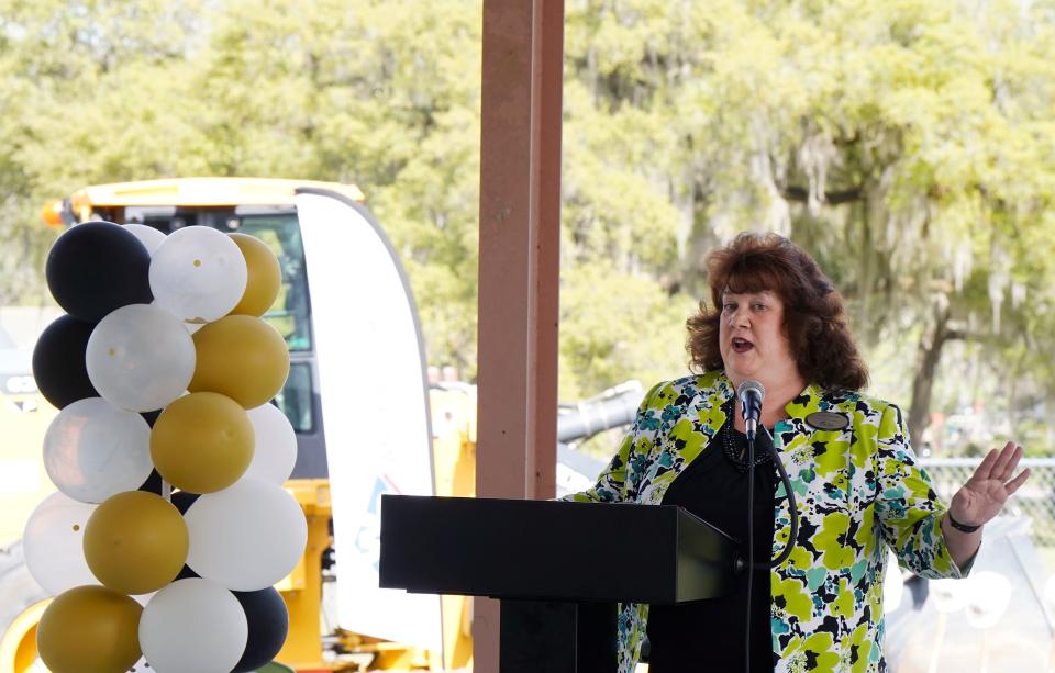 Volusia County School Board Chair Jamie Haynes speaks at the groundbreaking ceremony for the Edith I. Starke Elementary rebuild, Friday, March 8, 2024.