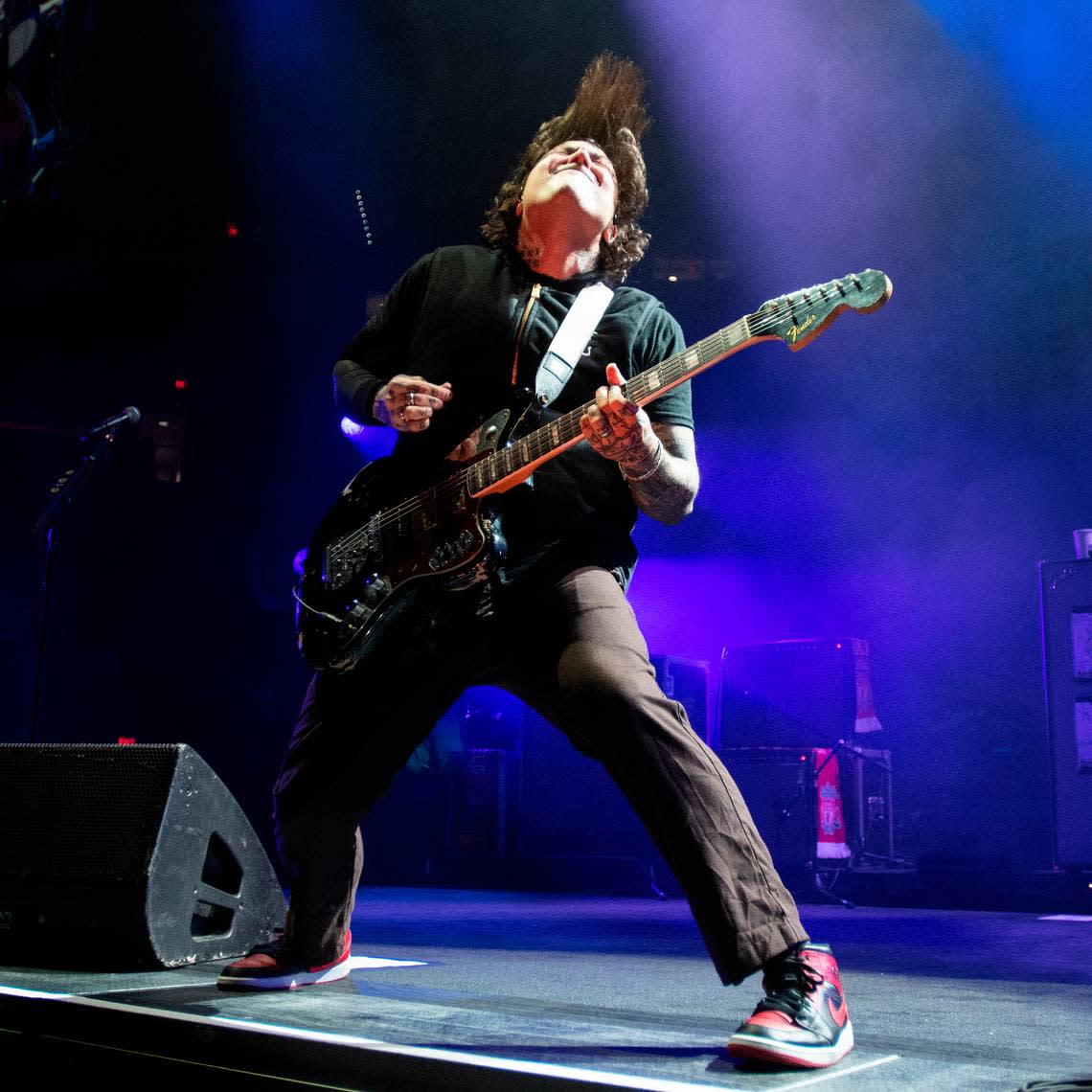 My Chemical Romance’s Frank Iero shreds in concert at Raleigh, N.C.’s PNC Arena, Friday night, Aug. 26, 2022.