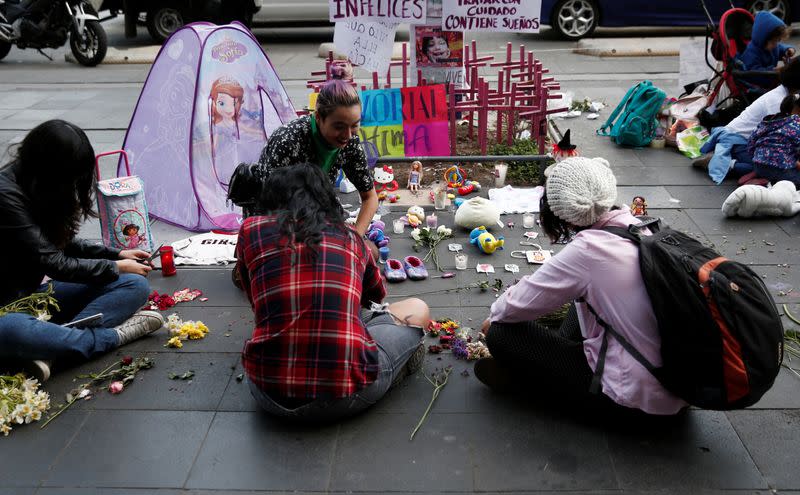 Gathering in memory of seven-year-old Fatima Cecilia Aldrighett, who went missing and whose body was discovered inside a plastic bag, in Mexico City