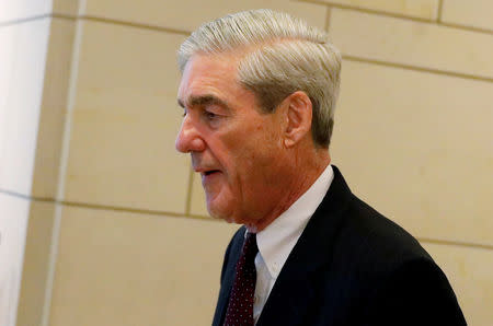 FILE PHOTO: Special Counsel Robert Mueller departs after briefing the U.S. House Intelligence Committee on his investigation of potential collusion between Russia and the Trump campaign on Capitol Hill in Washington, U.S., June 20, 2017. REUTERS/Aaron P. Bernstein