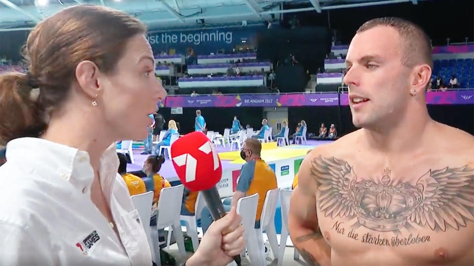 Pictured right, Aussie swimmer Kyle Chalmers speaking with Cate Campbell at the 2022 Commonwealth Games.