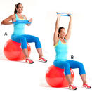 <div class="caption-credit"> Photo by: Health.com</div><div class="caption-title">Row to press</div><i>shoulders, back</i> <br> <br> Sit on stability ball, band around hands, arms lifted to shoulder height. Pull arms in toward chest, palms tilting down, elbows out. Turn palms up and raise arms overhead until fully extended. <br> <br> Return to start. Do 8 reps. <br> <br> More from Health.com: <br> <a rel="nofollow noopener" href="http://www.health.com/health/gallery/0,,20395219,00.html" target="_blank" data-ylk="slk:20 Ways to Torch 200 Calories;elm:context_link;itc:0;sec:content-canvas" class="link ">20 Ways to Torch 200 Calories</a> <br> <a rel="nofollow noopener" href="http://www.health.com/health/gallery/0,,20448745,00.html" target="_blank" data-ylk="slk:Fastest Fat Burners Ever!;elm:context_link;itc:0;sec:content-canvas" class="link ">Fastest Fat Burners Ever!</a> <br> <a rel="nofollow noopener" href="http://www.health.com/health/gallery/0,,20464867,00.html" target="_blank" data-ylk="slk:10 Best Workouts for Your Sex Life;elm:context_link;itc:0;sec:content-canvas" class="link ">10 Best Workouts for Your Sex Life</a> <br> <a rel="nofollow noopener" href="http://www.health.com/health/gallery/0,,20306911,00.html" target="_blank" data-ylk="slk:The Best New Ways to Boost Your Metabolism;elm:context_link;itc:0;sec:content-canvas" class="link ">The Best New Ways to Boost Your Metabolism</a> <br> <a rel="nofollow noopener" href="http://www.health.com/health/gallery/0,,20531849,00.html" target="_blank" data-ylk="slk:10 Fun Ways to Get Fit Without a Gym;elm:context_link;itc:0;sec:content-canvas" class="link ">10 Fun Ways to Get Fit Without a Gym</a>