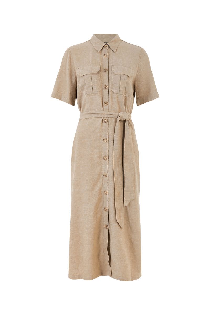 M&S Collection Linen Belted Midi Shirt Dress