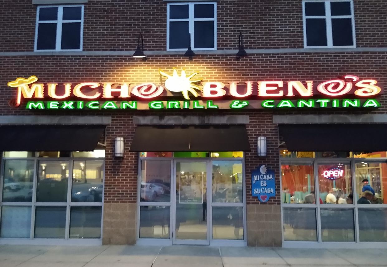 A colorful sign outside Mucho Bueno’s Mexican Grill & Cantina in Brunswick hints at the fiesta inside.