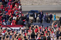 President Donald Trump arrives at a campaign rally Wednesday, Oct. 28, 2020, in Bullhead City, Ariz. (AP Photo/John Locher)