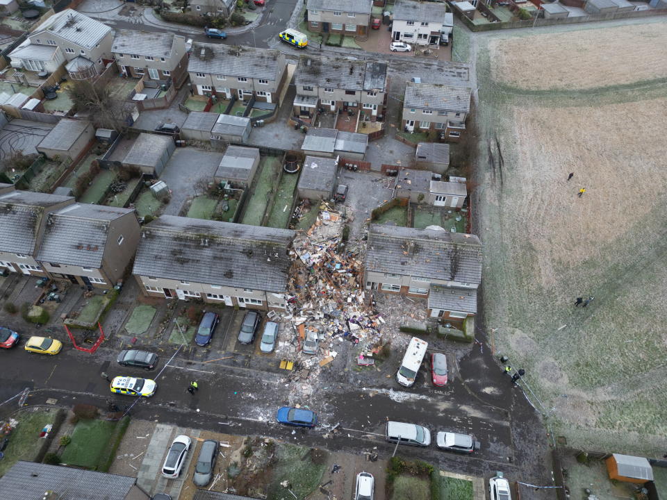 Aerial views of a suspected gas explosion at a house blast in Edinburgh. (SWNS)