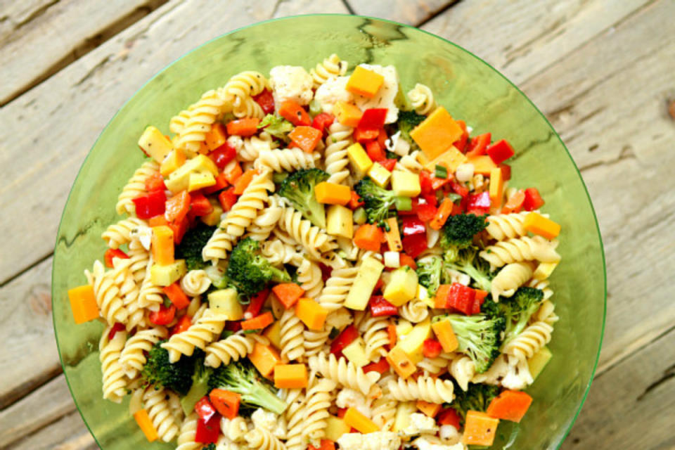 <p>Recipe Girl</p><p>Here's a pasta salad full of plenty of vegetables, cheese and tossed with a good vinaigrette.</p><p><strong>Recipe here:</strong> <strong><a href="http://www.recipegirl.com/2016/06/20/summer-vegetable-pasta-salad/" rel="nofollow noopener" target="_blank" data-ylk="slk:Summer Vegetable Pasta Salad;elm:context_link;itc:0;sec:content-canvas" class="link ">Summer Vegetable Pasta Salad</a></strong></p>