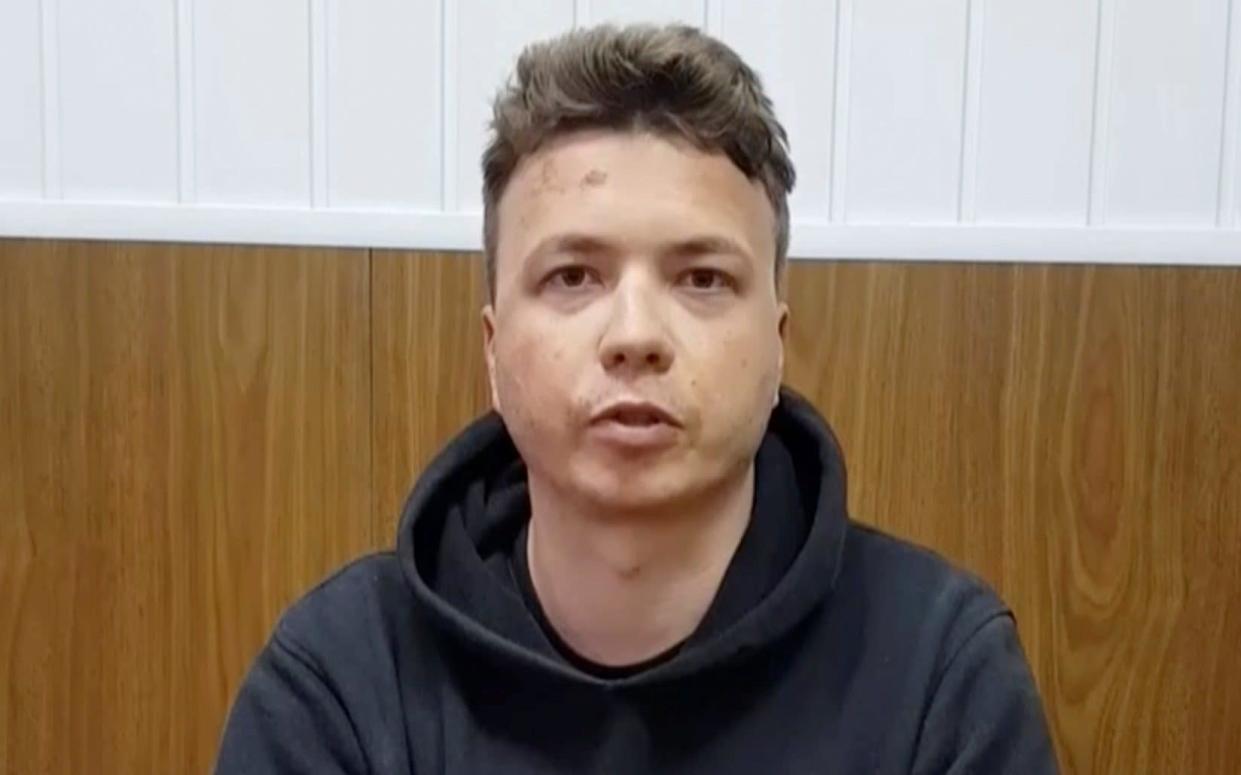 Belarusian blogger Roman Protasevic had visible marks on his face in the 30-second video 