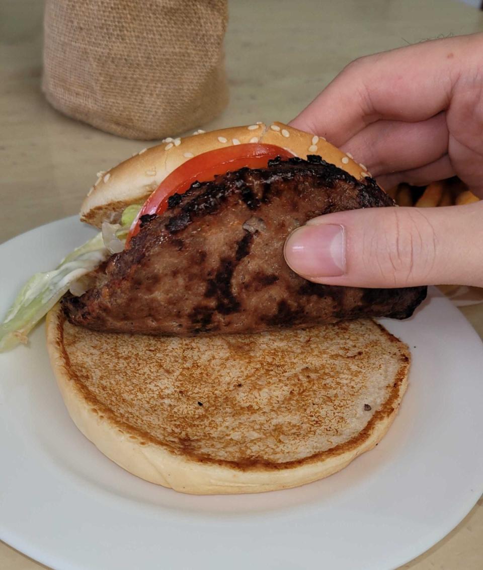 Burger King Singapore's Plant-based Whopper, made a with a meat-free soy and wheat-based burger patty from The Vegetarian Butcher. (Photo: Teng Yong Ping)