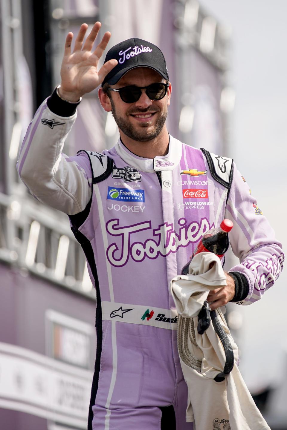 NASCAR Cup Series driver Daniel Suarez (99) is introduced during the Ally 400 at the Nashville Superspeedway in Lebanon, Tenn., Sunday, June 26, 2022.