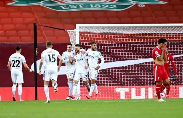 Mateusz Klich (fourth left) scored a brilliant third equaliser for Leeds 