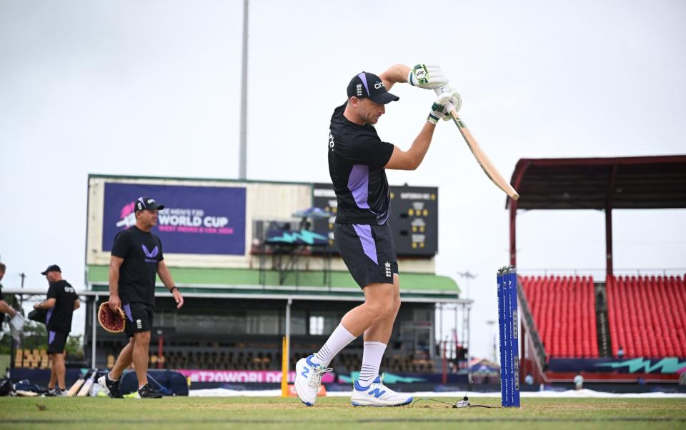 England captain Jos Buttler batting in the warm-ups