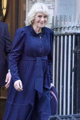 <p>Jonathan Brady/PA Images via Getty</p> Queen Camilla departs The London Clinic following King Charles' surgery on Jan. 26, 2024