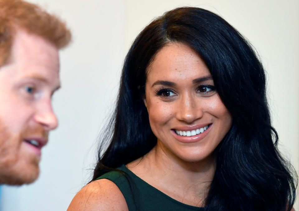 A photo of Britain's Prince Harry, Duke of Sussex, and Britain's Meghan, Duchess of Sussex at the annual WellChild Awards in London on October 15, 2019.