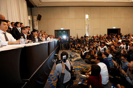 Reporters are seen at a news conference to form a "democratic front" in Bangkok, Thailand, March 27, 2019. REUTERS/Soe Zeya Tun