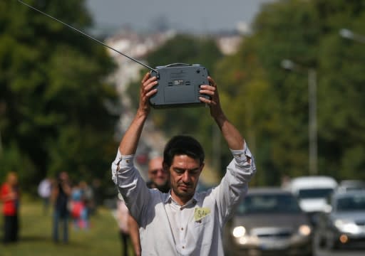 Journalists held protests outside the radio station in defence of media freedoms