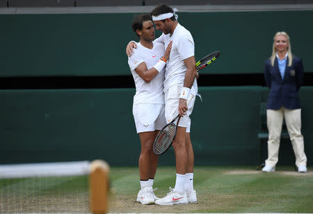 Tennis - Wimbledon - All England Lawn Tennis and Croquet Club, London, Britain - July 11, 2018 Spain's Rafael Nadal celebrates winning his quarter final match against Argentina's Juan Martin Del Potro REUTERS/Tony O'Brien