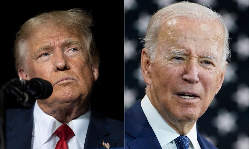 This combination of photos shows former president Donald Trump, left, and president Joe Biden, right (AP)