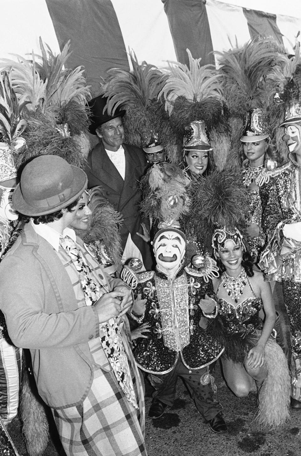 <p>Actor Charlton Heston is shown with Ringling Bros. and Barnum and Bailey Circus clown Prince Paul on Tuesday, July 19, 1978 during the City of Hope’s Celebrity Circus opening in Inglewood, California. Heston played the ringmaster in the original motion picture “The Greatest Show on Earth.” (AP Photo/Mclendon) </p>