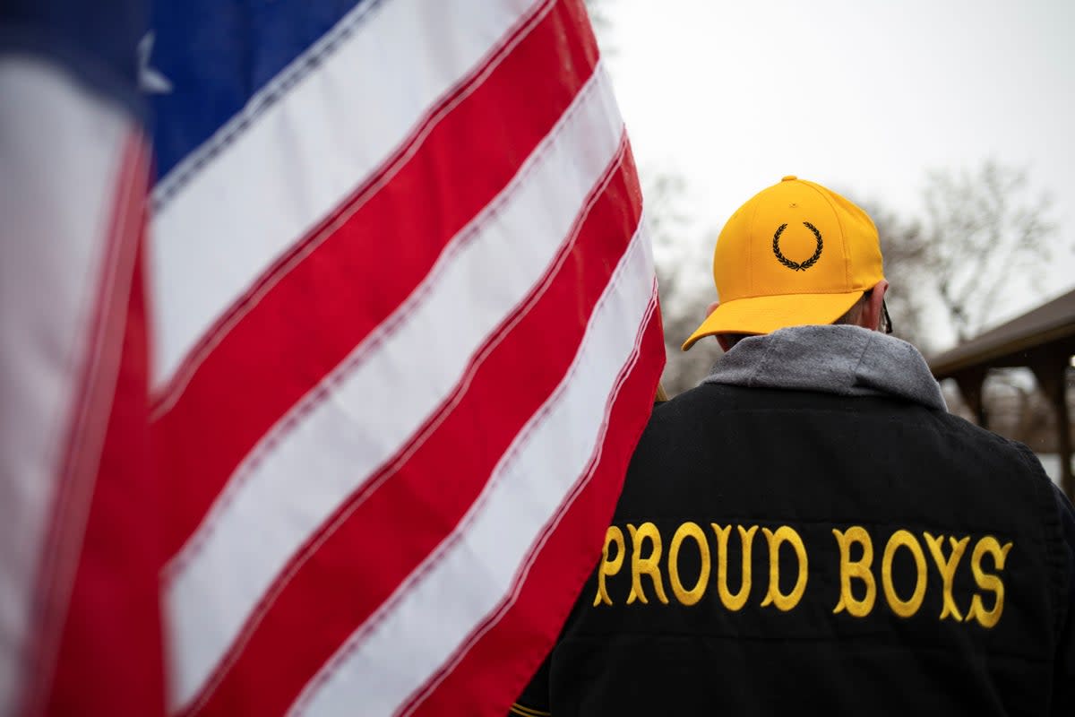A member of the Proud Boys at a rally in Michigan in 2021  (REUTERS)
