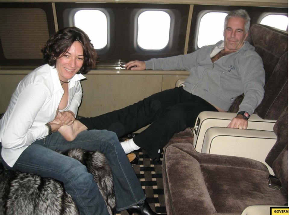 Ghislaine Maxwell gives Epstein a foot massage in pictures released by prosecutors (US District Attorney’s Office)