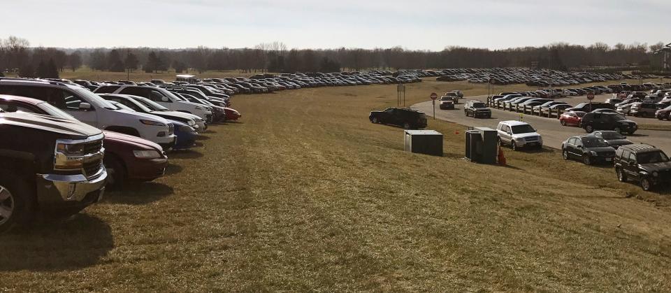 Columbus Zoo and Aquarium parking lot on Feb. 20, 2017 when cars were forced to park in the grass.