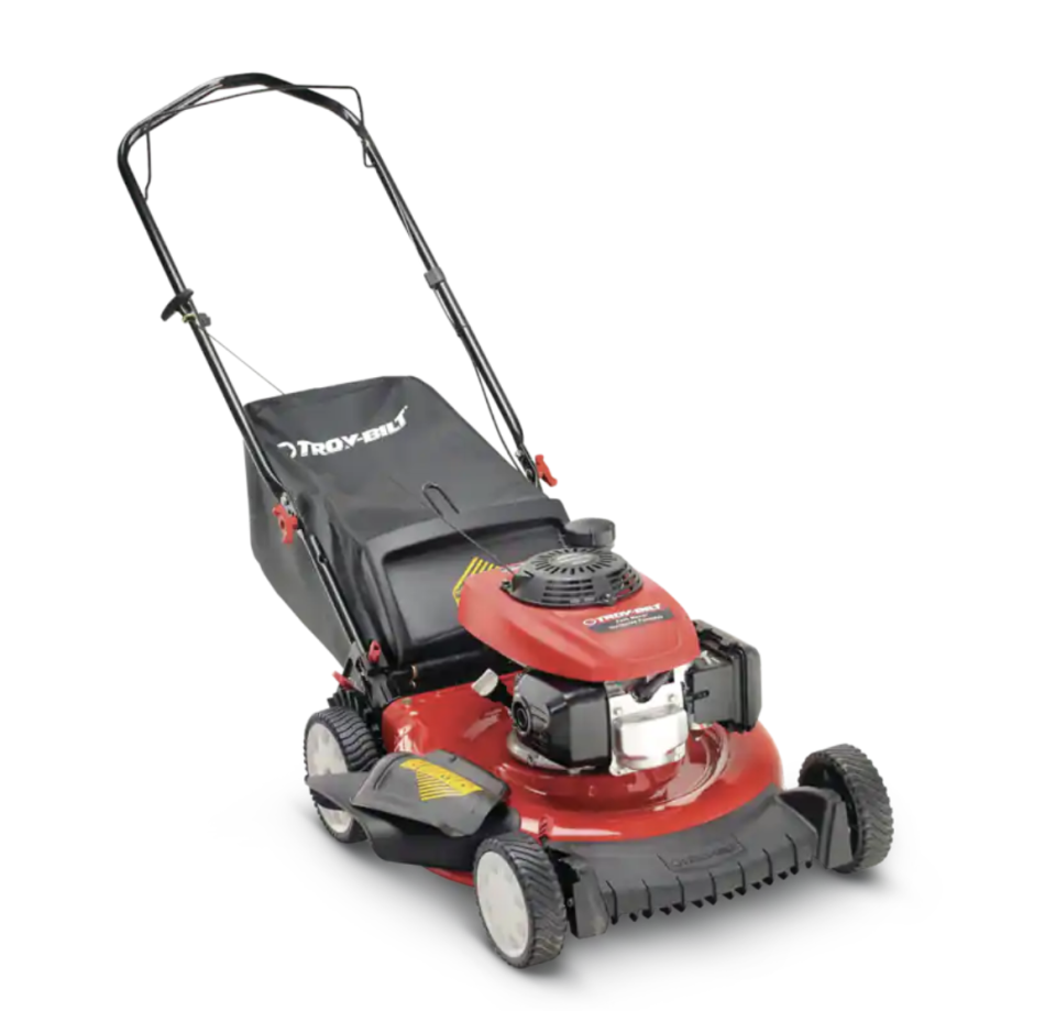 Troy-Bilt 3-in-1 160cc Gas Engine Walk Behind Push Lawn Mower, 21-in#060-1634-2
(photo via Canadian Tire)