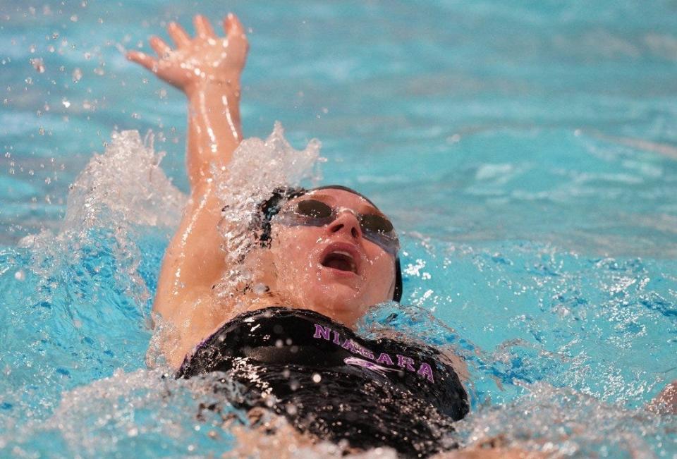 Paige South competes for the Niagara swimming team.