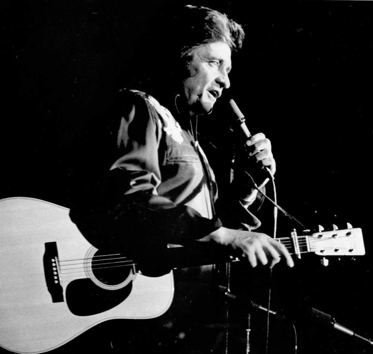 Johnny Cash performs in Fayetteville on Feb. 23, 1977.