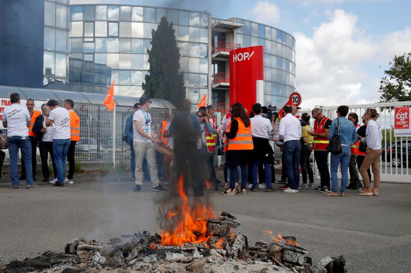 Employees of Hop ! Air France gather in Bouguenais near Nantes
