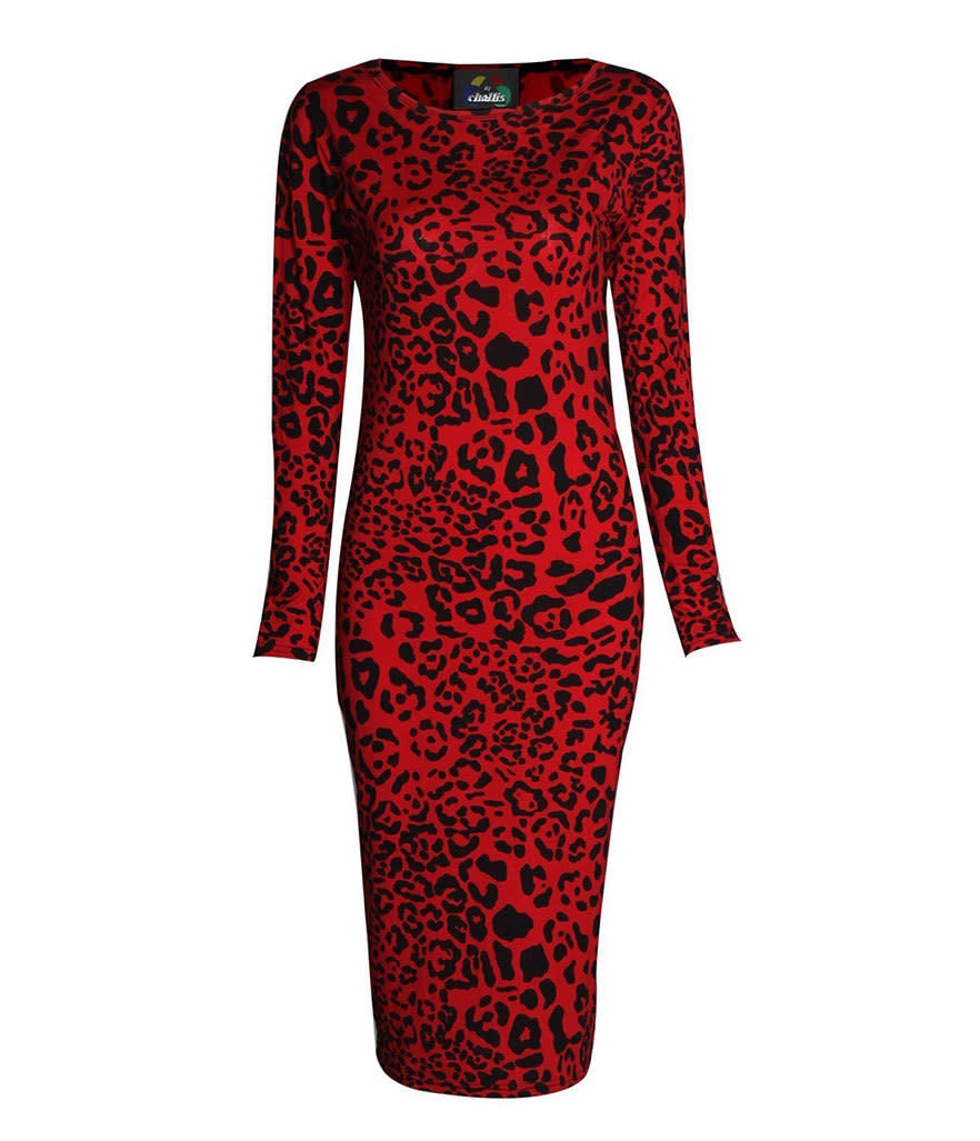 <p>Forever Womens Long Sleeve printed Bodycon Long Stretchy Midi Dress in Leopard Red, $12, <a href="http://www.amazon.com/Forever-Sleeves-Printed-Bodycon-Stretchy/dp/B00TDR2AL8/ref=sr_1_1?ie=UTF8&qid=1443592922&sr=8-1&keywords=red+leopard+dress" rel="nofollow noopener" target="_blank" data-ylk="slk:amazon.com/fashion;elm:context_link;itc:0;sec:content-canvas" class="link ">amazon.com/fashion</a></p>