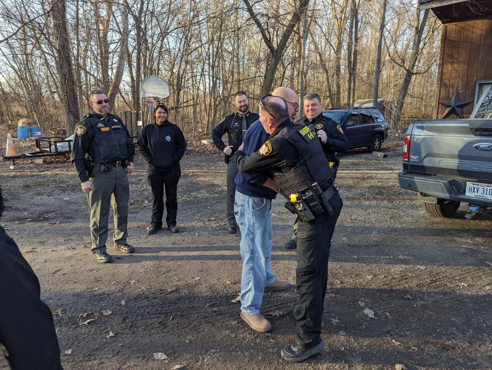 More than a dozen members of the Sandusky County Sheriff's Office took part in the department’s First Annual Christmas Giveaway Spectacular. Many recipients of the gifts asked to hug members of the department.