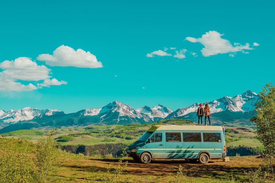 Married couple Natalie and Abigail Rodriguez travel the country living in a converted Mercedes-Benz Sprinter van and showcasing their adventures on Instagram @letsplayrideandseek.