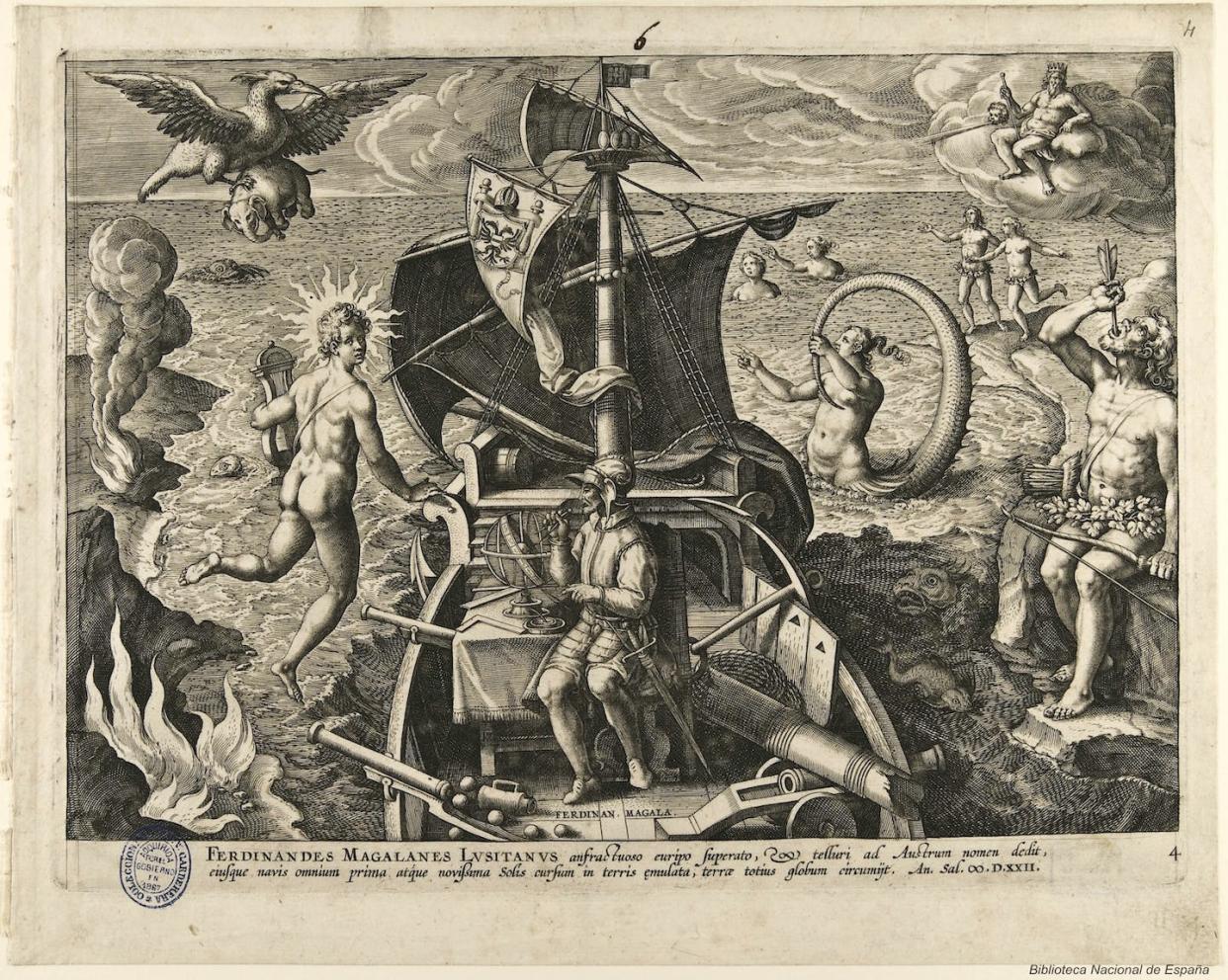 Ilustración alegórica de Joannes Stradanus, hacia 1592, sobre la tenacidad de Magallanes en medio de las incertidumbres. <a href="https://commons.wikimedia.org/wiki/File:Magellan_expedition_by_Stradanus.jpg" rel="nofollow noopener" target="_blank" data-ylk="slk:Wikimedia Commons;elm:context_link;itc:0;sec:content-canvas" class="link ">Wikimedia Commons</a>