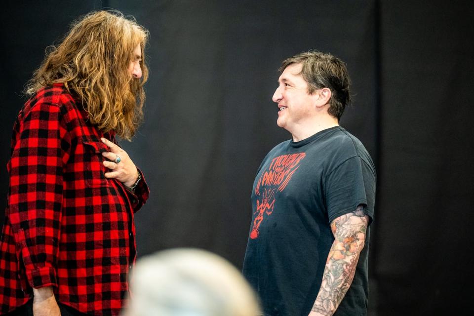 Wilson, left, works with Sheldon Elter, a Métis actor who's playing Wilson in Beautiful Scars. 