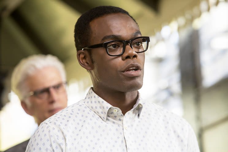 Ted Danson as Michael and William Jackson Harper as Chidi (Photo by: Ron Batzdorff/NBC)