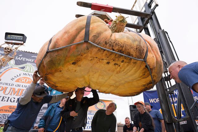 <p>Liu Guanguan/China News Service/VCG via Getty </p> Travis Gienger's pumpkin weighed in at 2,749 pounds at the 50th annual World Championship Pumpkin Weigh-Off on October 9, 2023 in Half Moon Bay, California.