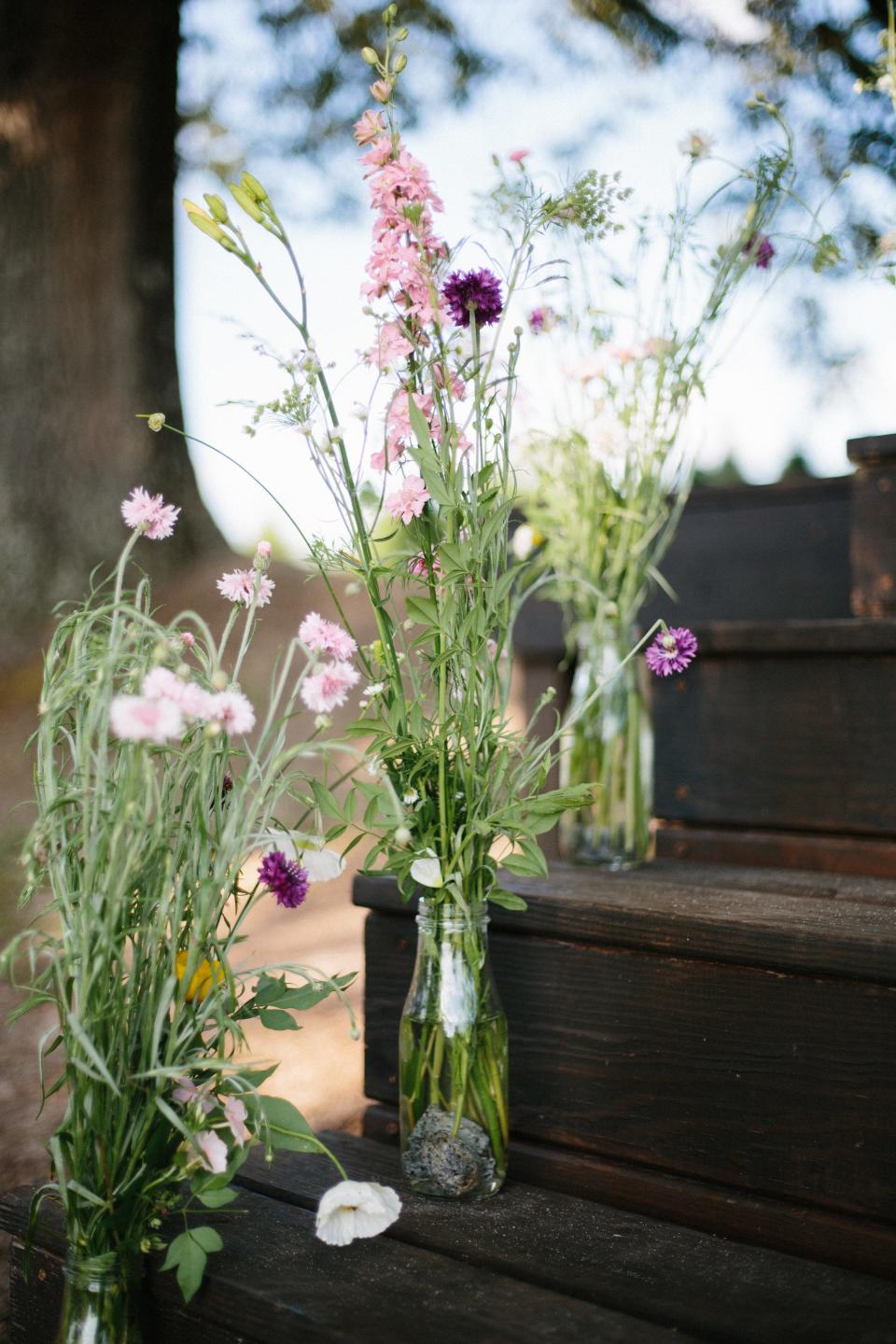 Flowers on a set of stairs.