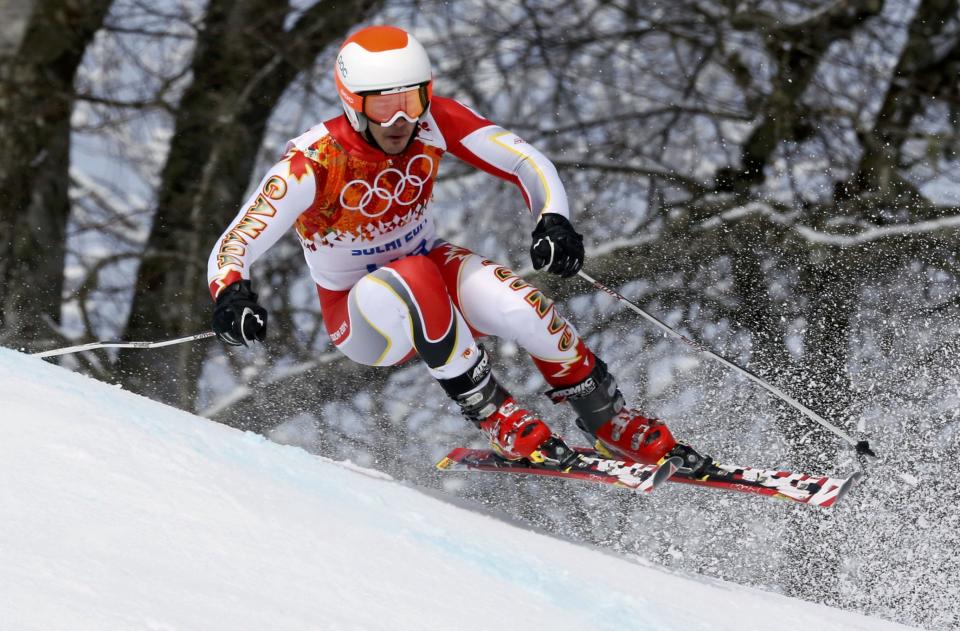 Canada's Morgan Pridy skis during the first run of the men's alpine skiing giant slalom event at the 2014 Sochi Winter Olympics at the Rosa Khutor Alpine Center February 19, 2014. REUTERS/Stefano Rellandini (RUSSIA - Tags: SPORT SKIING OLYMPICS)