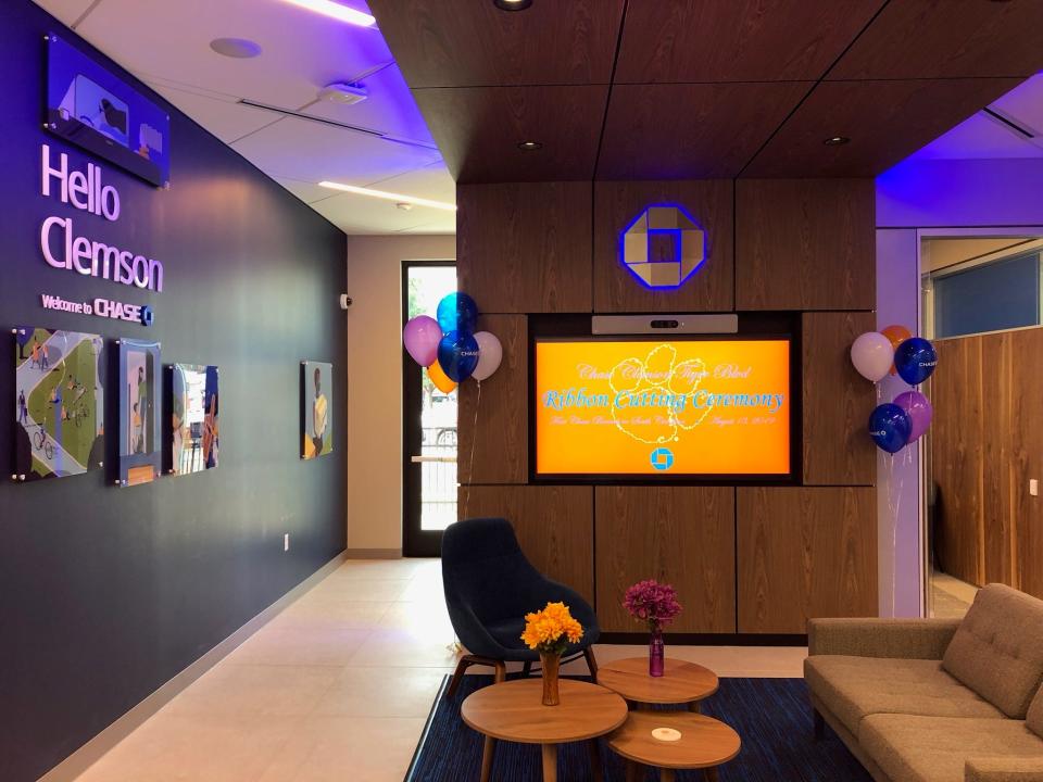 The Clemson branch is the first Chase Bank to open in South Carolina. J.P. Morgan Chase said it plans to add up to seven more retail branches in the Upstate over the next three years.