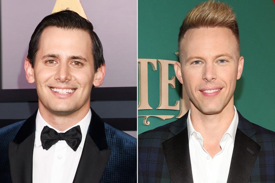 Benj Pasek at the Academys 13th Governors Awards held at the Fairmont Century Plaza on November 19, 2022 in Los Angeles, California. (Photo by Gilbert Flores/Variety via Getty Images); Justin Paul at the premiere of "Spirited" held at Alice Tully Hall on November 7, 2022 in New York City. (Photo by Kristina Bumphrey/Variety via Getty Images)