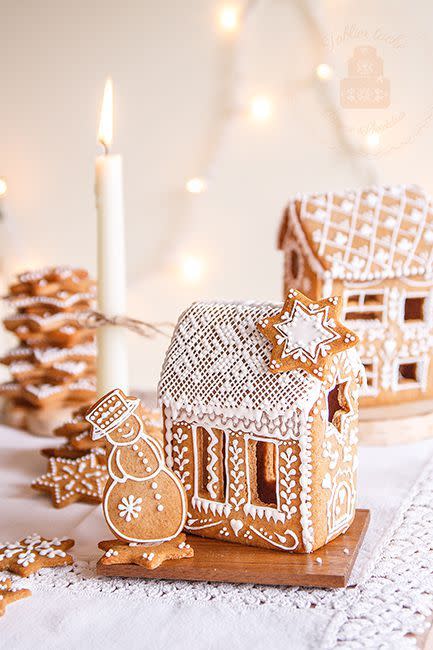<p>Take a note from this German tradition to give your gingerbread village major winter wonderland vibes. </p><p><em><a href="http://ivynik.blogspot.com/2014/12/lebkuchen-houses.html" rel="nofollow noopener" target="_blank" data-ylk="slk:See more at Ivynik »;elm:context_link;itc:0;sec:content-canvas" class="link ">See more at Ivynik »</a></em></p>
