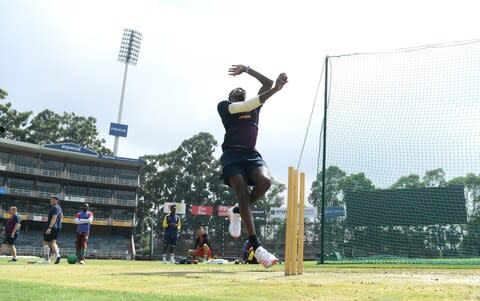 Jofra Archer bowls quickly in the nets - Credit: getty images
