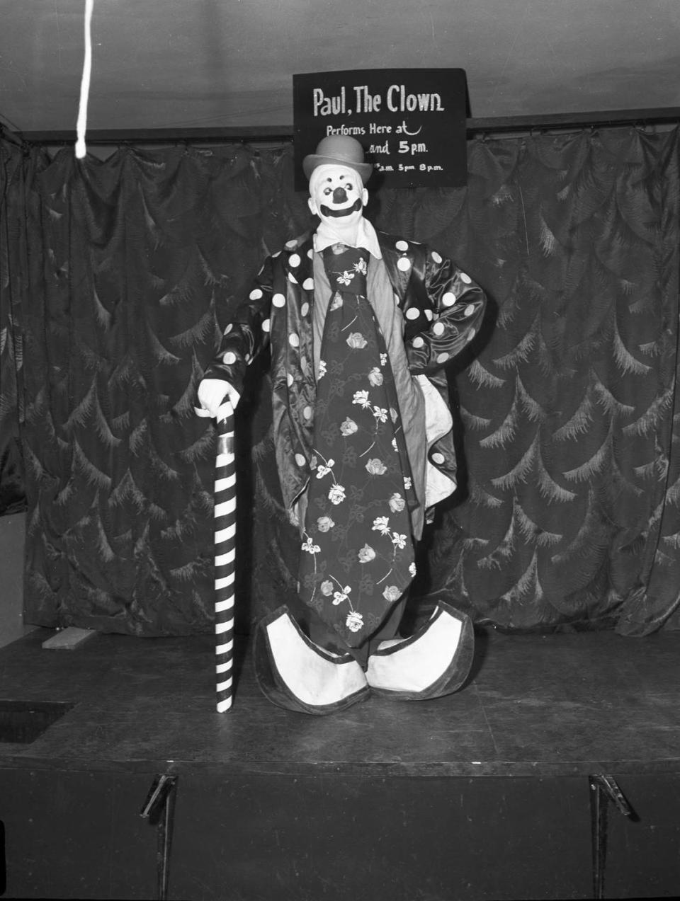 Nov. 22, 1944: Paul Jung, clown from Ringling Brothers Circus, is at Leonard Brothers department store, to add to the merriment of kids and adults in the pre-Christmas holiday season.