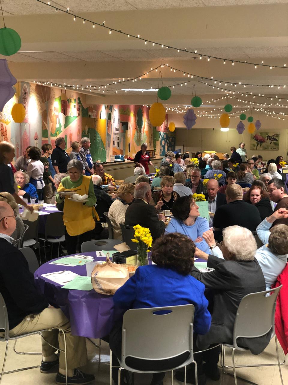A full dining room for lunch at Calvary Episcopal Church's annual Lenten Waffle Shop.