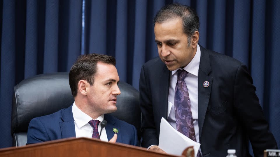 Chairman Mike Gallagher, R-Wis., and ranking member Rep. Raja Krishnamoorthi, D-Ill., arrive for the Select Committee on the Strategic Competition Between the United States and the Chinese Communist Party meeting on the adoption of two committee reports in Rayburn Building on Wednesday, May 24, 2023. - Tom Williams/CQ Roll Call/Sipa